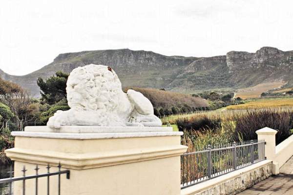 海角葡萄園酒莊的標誌-大理石獅子。 西開普